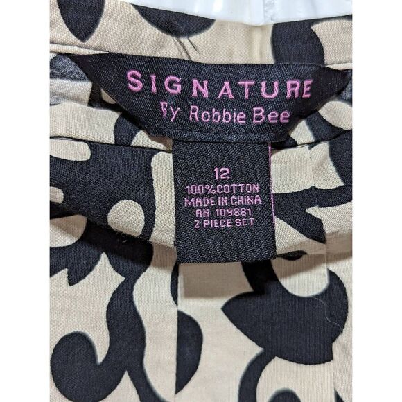 Signature by Robbie Bee Women's Black Brown Cotton Skirt & Top Suit Set Sz 12/16 - Picture 3 of 5